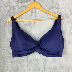 Lands End Twist Front Underwire Deep Sea Navy Blue Bikini Swimsuit Top 14 DDD